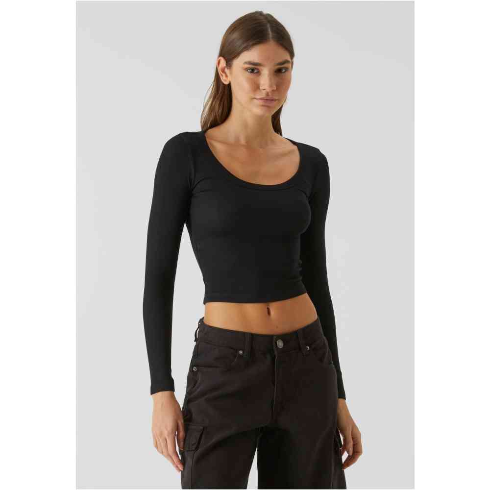 Urban Classics - Organic Rib Jersey Wide Neck Crop top - Black